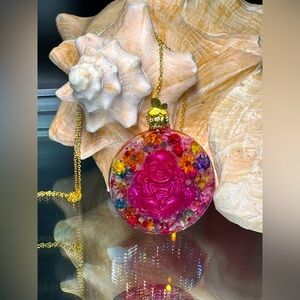 MESMERIZING PINK BUDDHA IN FLOWERS NECKLACE